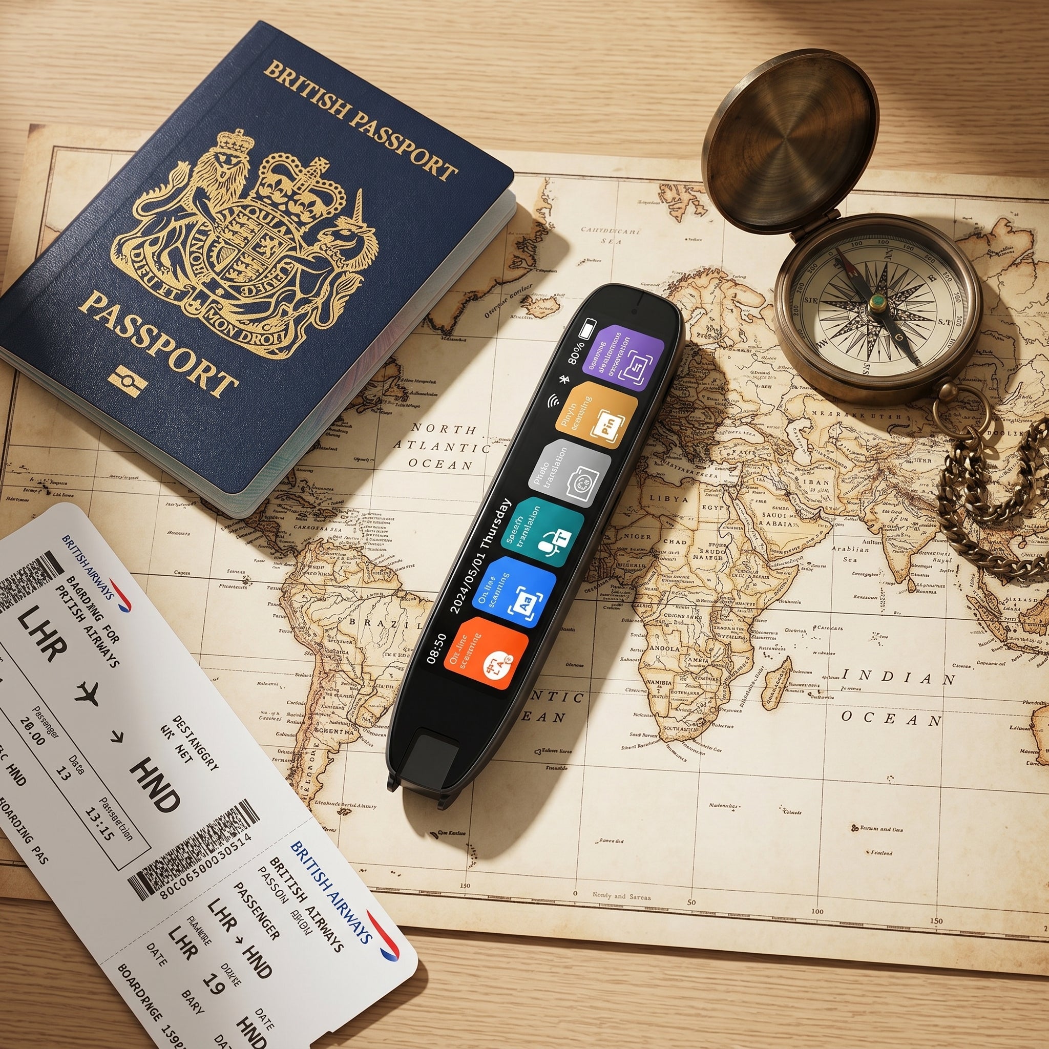 NEBULIX LinguaPen travel flat lay